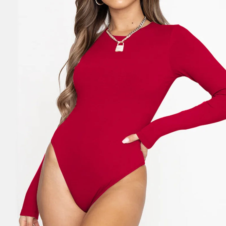 High-Stretch Long Sleeve Bodysuit | All-Season Bodycon Jumpsuit