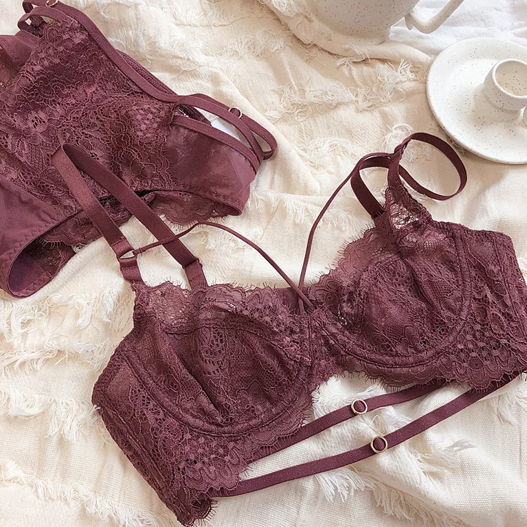 Floral Embroidery Plunge Push Up Bra Set – Sexy Underwire Lingerie