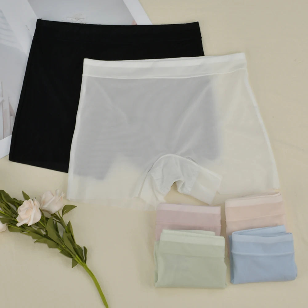Ultra-Thin Ice Silk Boxer Underwear – High-Waist Seamless Safety Short Pants