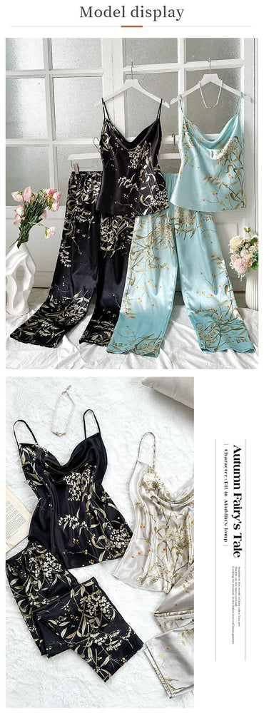 Women’s Sexy V-Neck Pajama Set | Sleeveless Cami & Pants