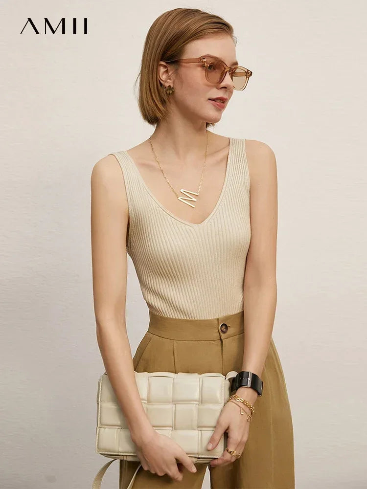 Minimalism V-Neck Knitted Camisole | Office Lady Tank