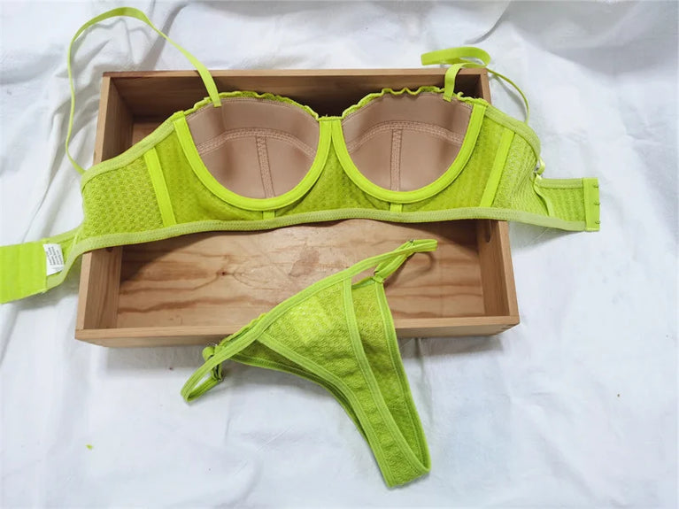 French 1/2 Cup Push-Up Bra Set | Fluorescent Lace Lingerie