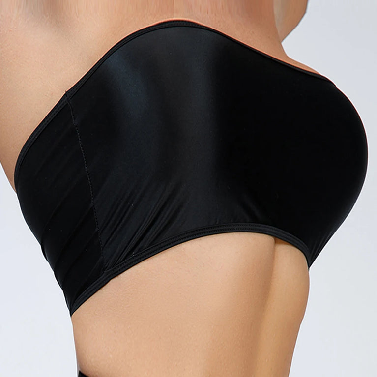 Gemini said Oil Glossy Shiny Strapless Crop Top – High-Stretch Rave Bandeau