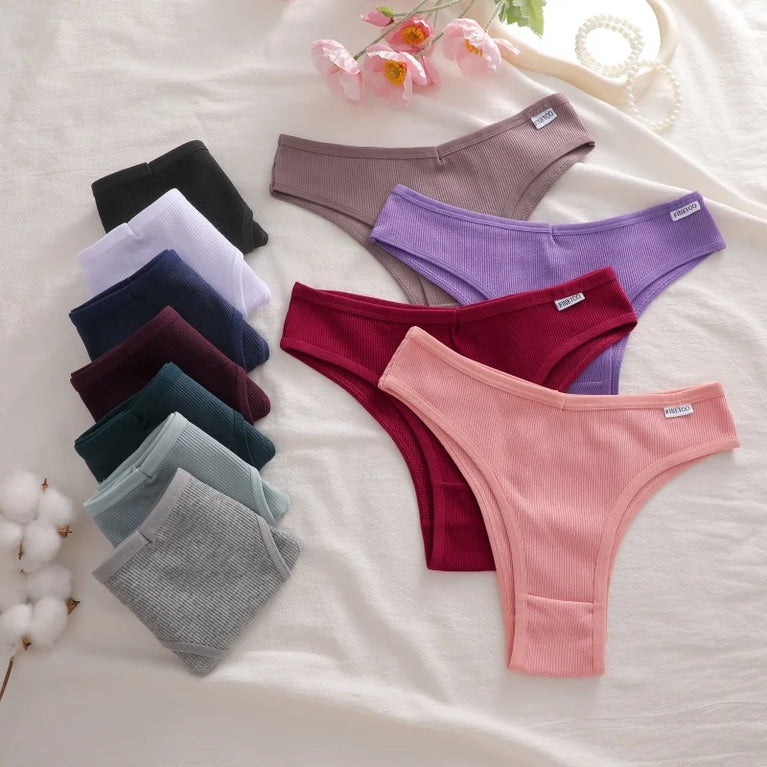 4pc Cotton Ribbed Bikini | Seamless V-Waist Panties