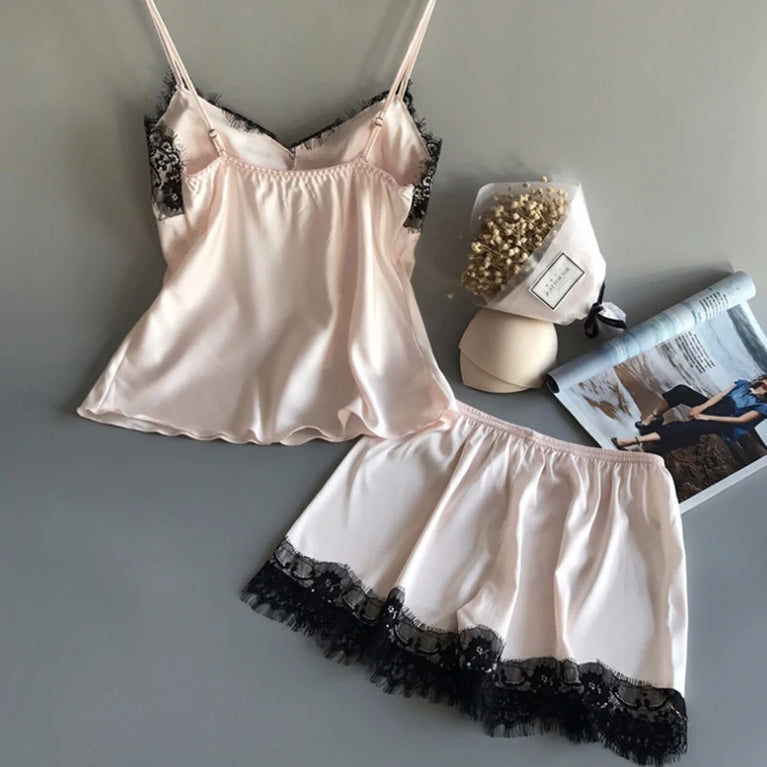100% Pure Silk Pajama Set | V-Neck Suspender Cami & Shorts