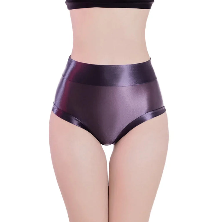 Oil Glossy Sheer High-Waist Briefs – Sexy Ultra-Thin Yoga & Beachwear Panties