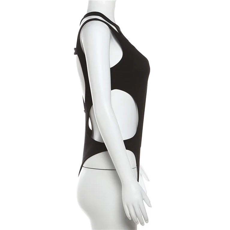 Hollow-Out Gothic Bodysuit | Sexy Woven Spring Top