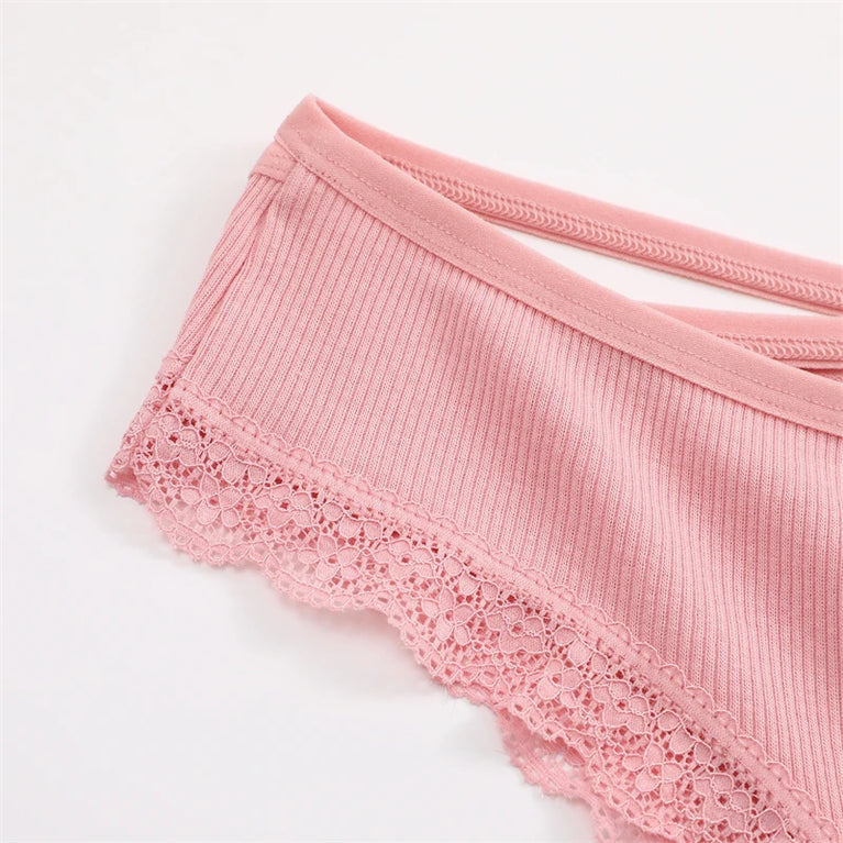 6pc Cotton Lace Panties | Crossed Belt Brazilian Briefs