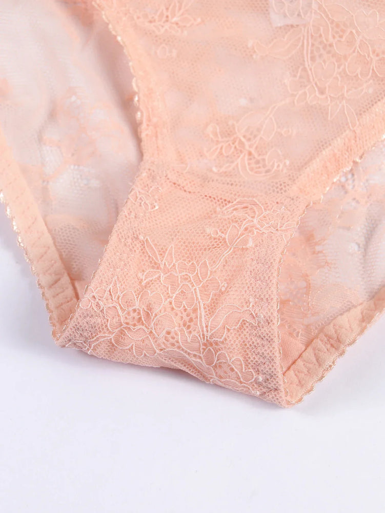 Seamless Floral Lace 4-Piece Lingerie Set – Sexy Underwire Bra & Robe