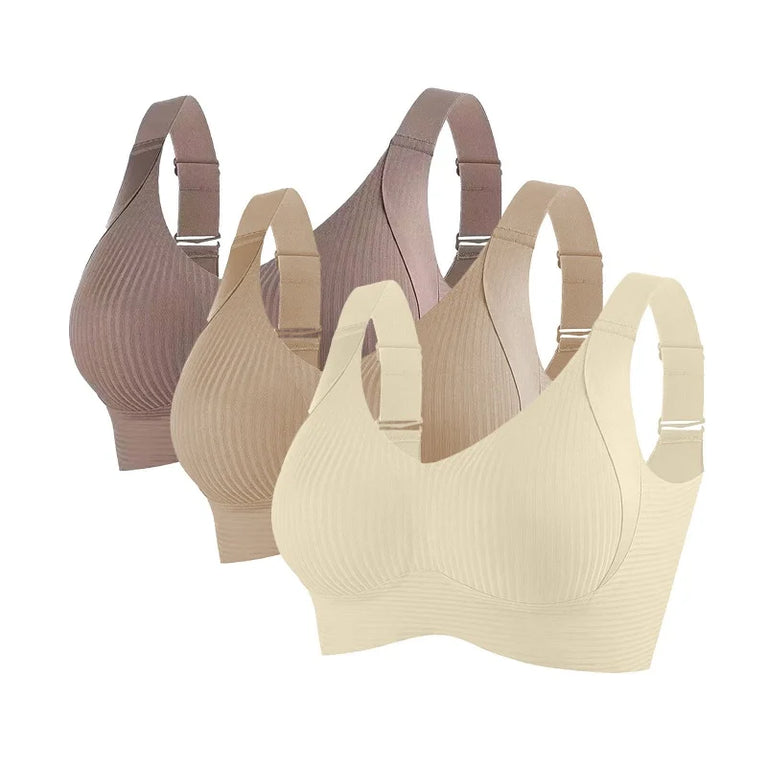 3PCS OllyMurs Push-Up Bra | Seamless V-Neck Wireless Fit