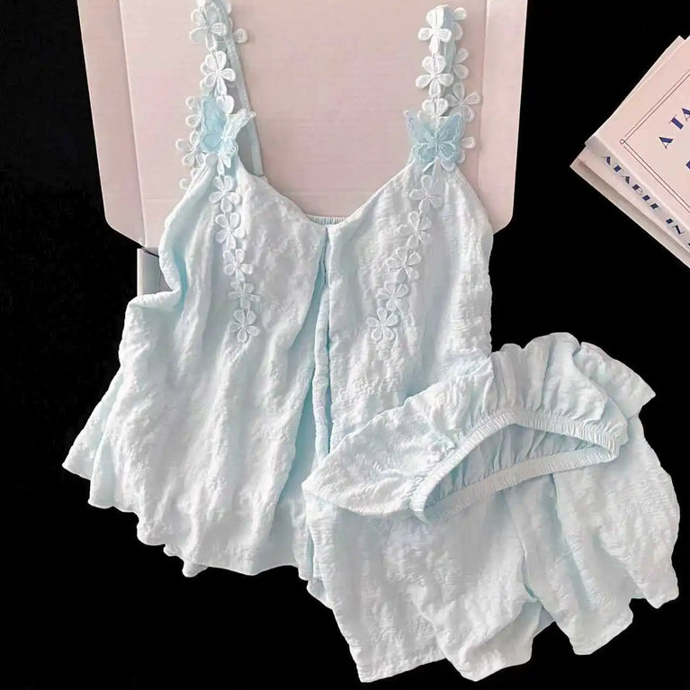 Women’s Sexy V-Neck Pajama Set | Summer Sleeveless Nightwear