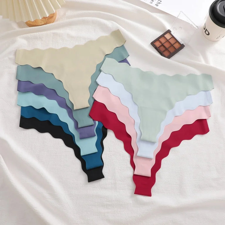 4pc Ice Silk Thongs | Seamless Wave Edge G-Strings