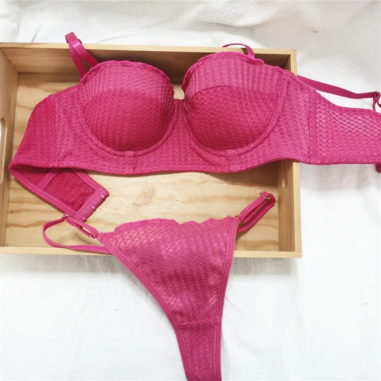 French 1/2 Cup Push-Up Bra Set | Fluorescent Lace Lingerie