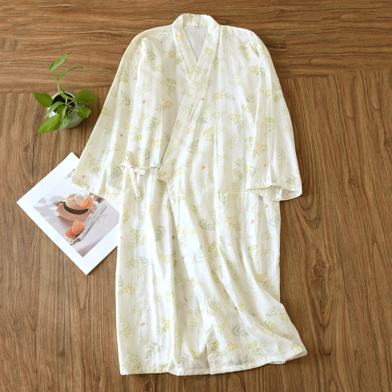 Women's Pure Cotton Floral Robe | Thin Gauze Sleep Gown