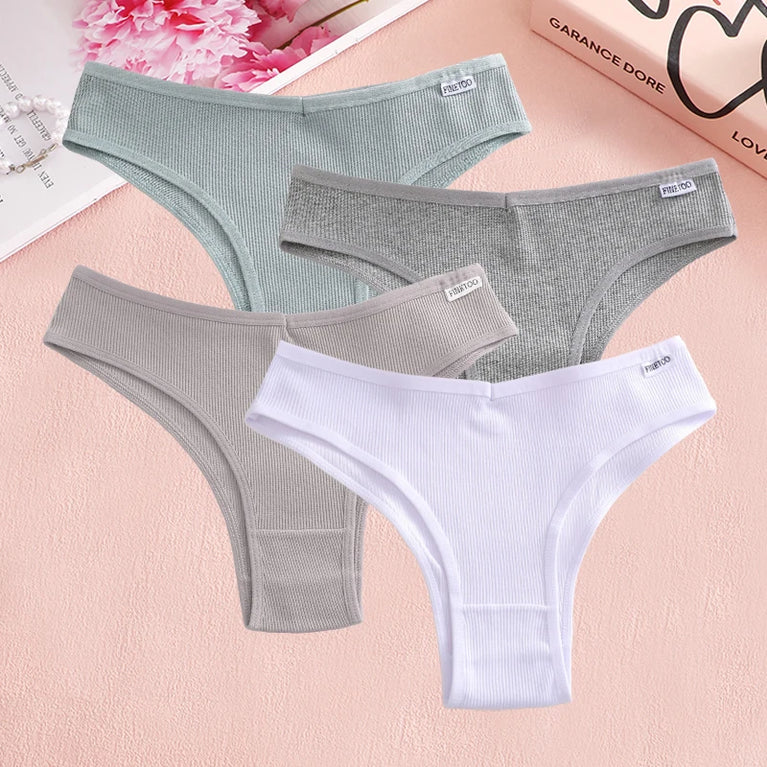 4pc Cotton Ribbed Bikini | Seamless V-Waist Panties