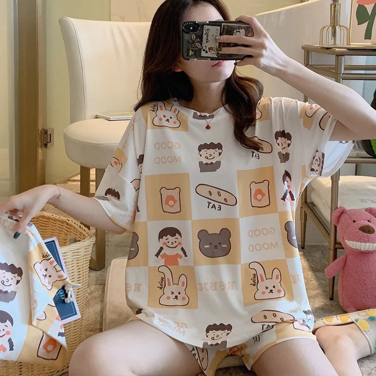 Women’s Plus-Size Print Pajama Set | Half-Sleeve & Shorts