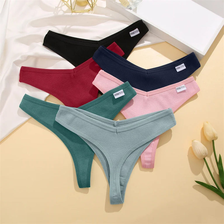 Waffle Cotton Thongs (3-Pack) – Low-Rise Comfortable G-Strings