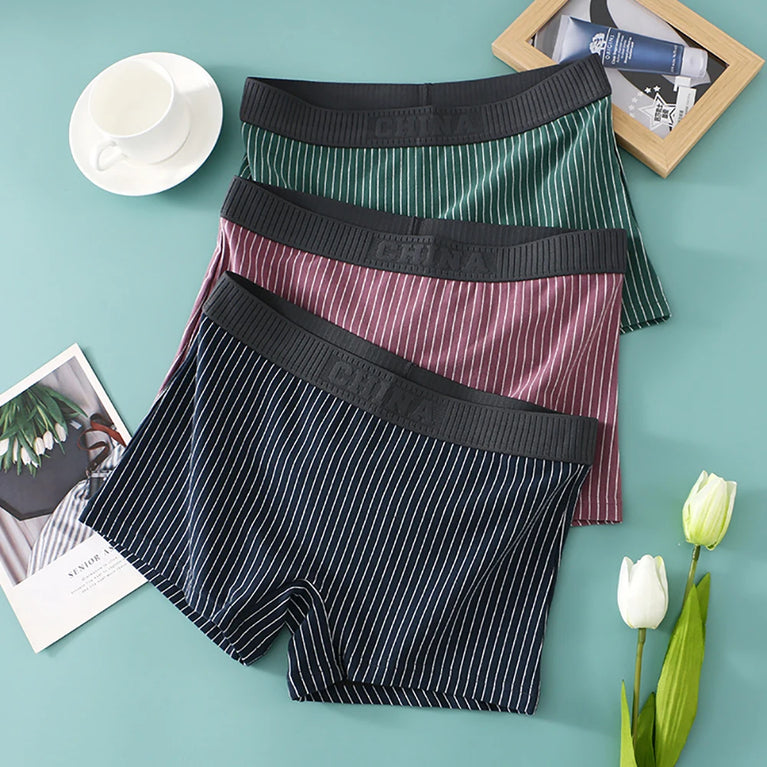 Striped Cotton Boyshorts (3-Pack) – Mid-Rise Breathable Seamless Underwear