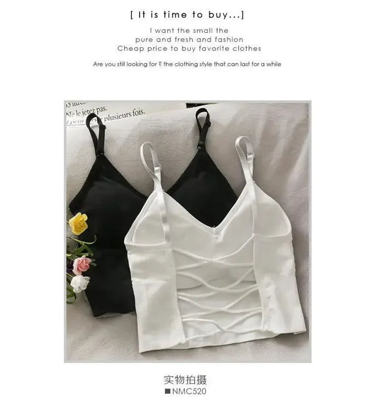 Built-in Bra Sexy Tank Top | Seamless Off-Shoulder Crop Cami