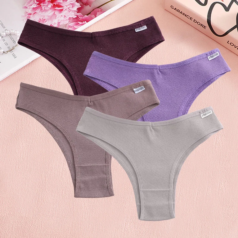 4pc Cotton Ribbed Bikini | Seamless V-Waist Panties