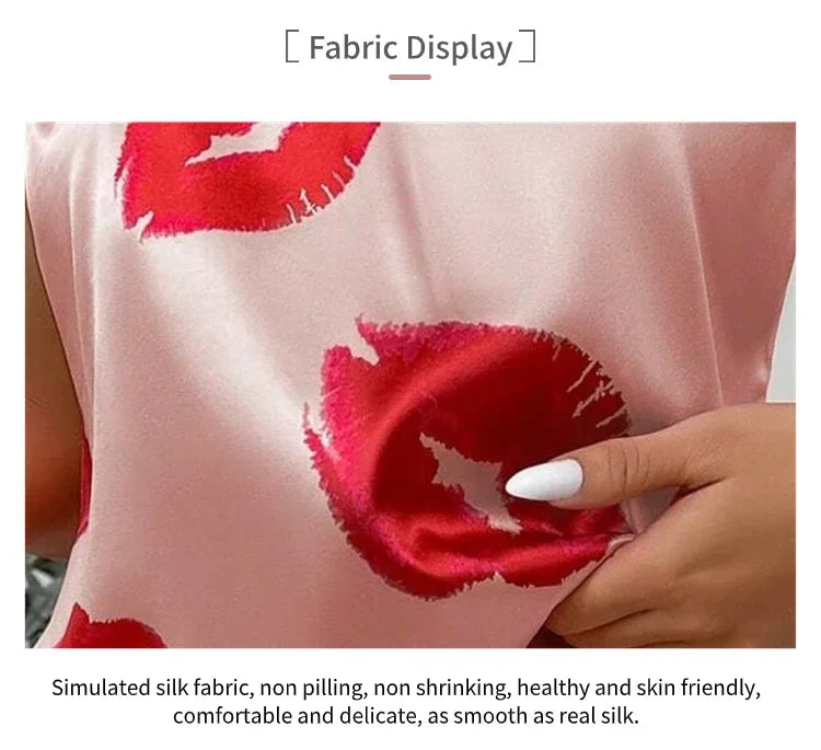 Women’s Satin Heart Pajama Set | V-Neck Cami & Silky Shorts