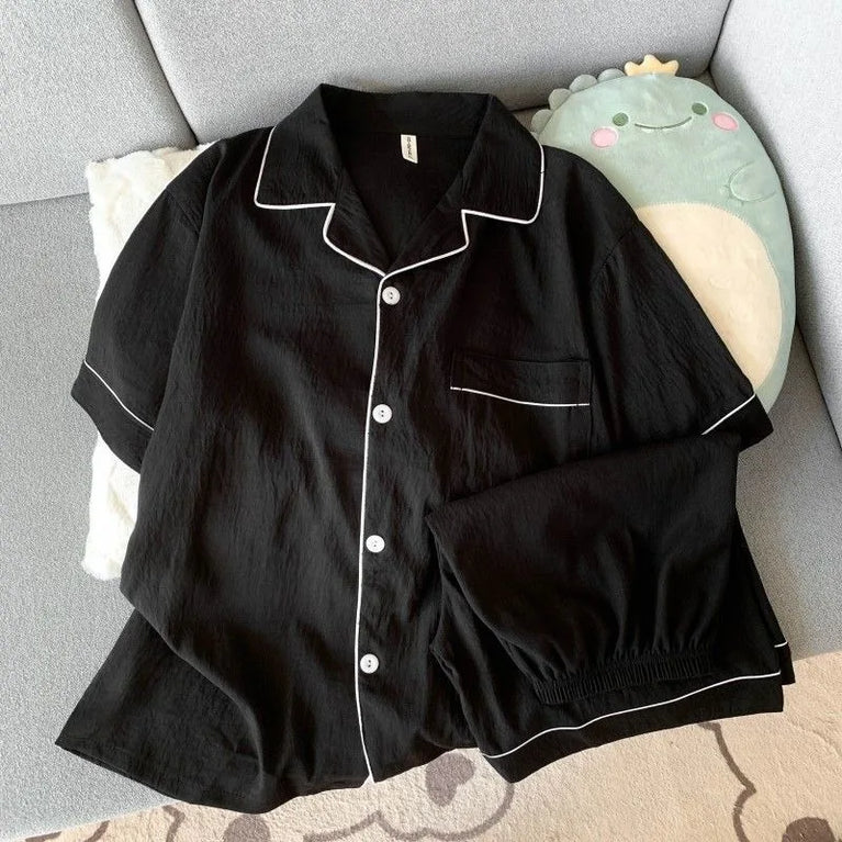 Men's Luxury Solid Pajama Set | Short Sleeve Lapel Home Suit