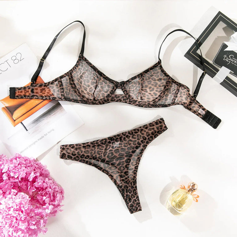 Push-Up Mesh Bra & Brief Set | Transparent Applique Lingerie