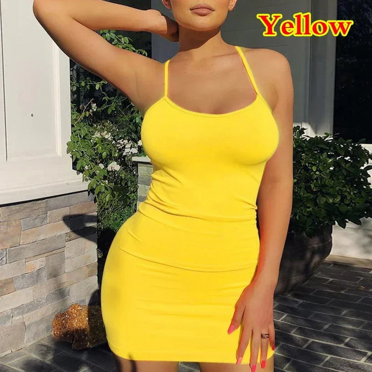 Sexy Spaghetti Strap Mini Bodycon Slip Dress Summer Club Outfit