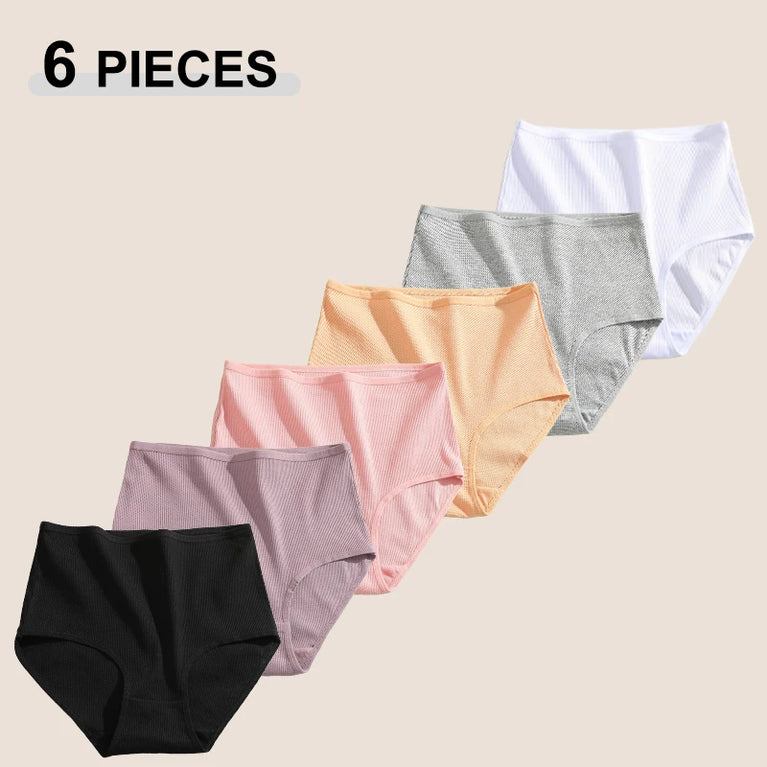 6pc Seamless Cotton Briefs | High-Waist Striped Set