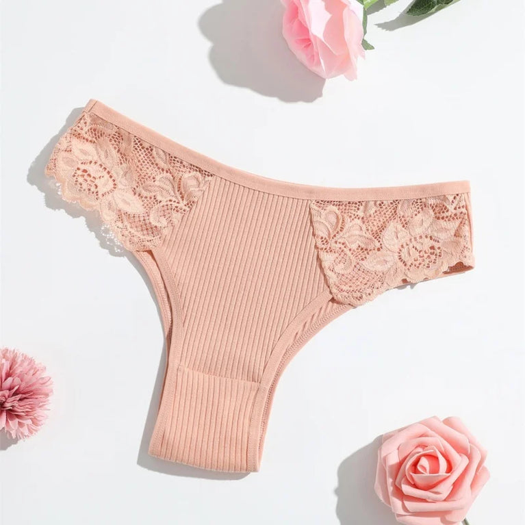 4pc Cotton Lace Set | Low-Waist Brazilian Briefs