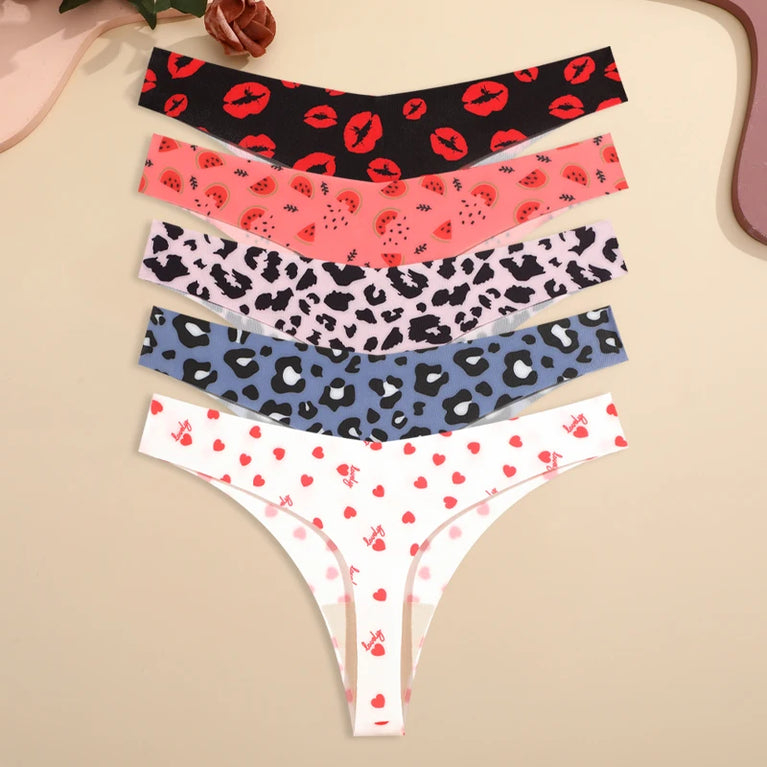 5pc Leopard Thongs | Seamless Ice Silk G-Strings