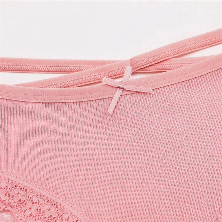 6pc Cotton Lace Panties | Crossed Belt Brazilian Briefs