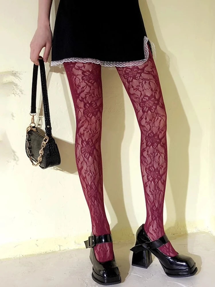 Floral Fishnet Tights | Sexy White Flower Mesh Pantyhose