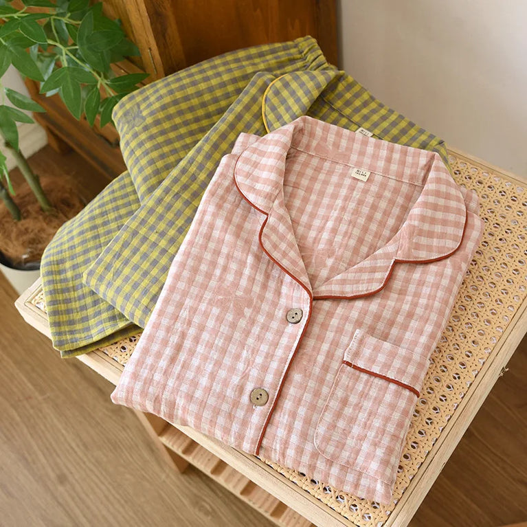 Women’s Cotton Plaid Pajamas | Pink & Green Checkered Set