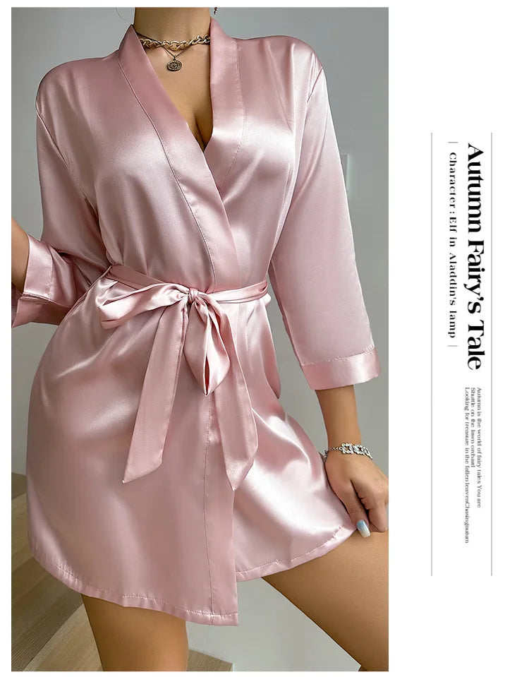 Short Silky Satin Robe | Bride & Bridesmaid Bathrobe
