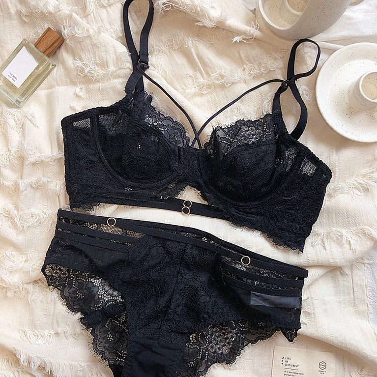 Floral Embroidery Plunge Push Up Bra Set – Sexy Underwire Lingerie