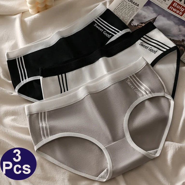 3pc Sporty Low-Rise Briefs | Breathable Letter-Print Panties
