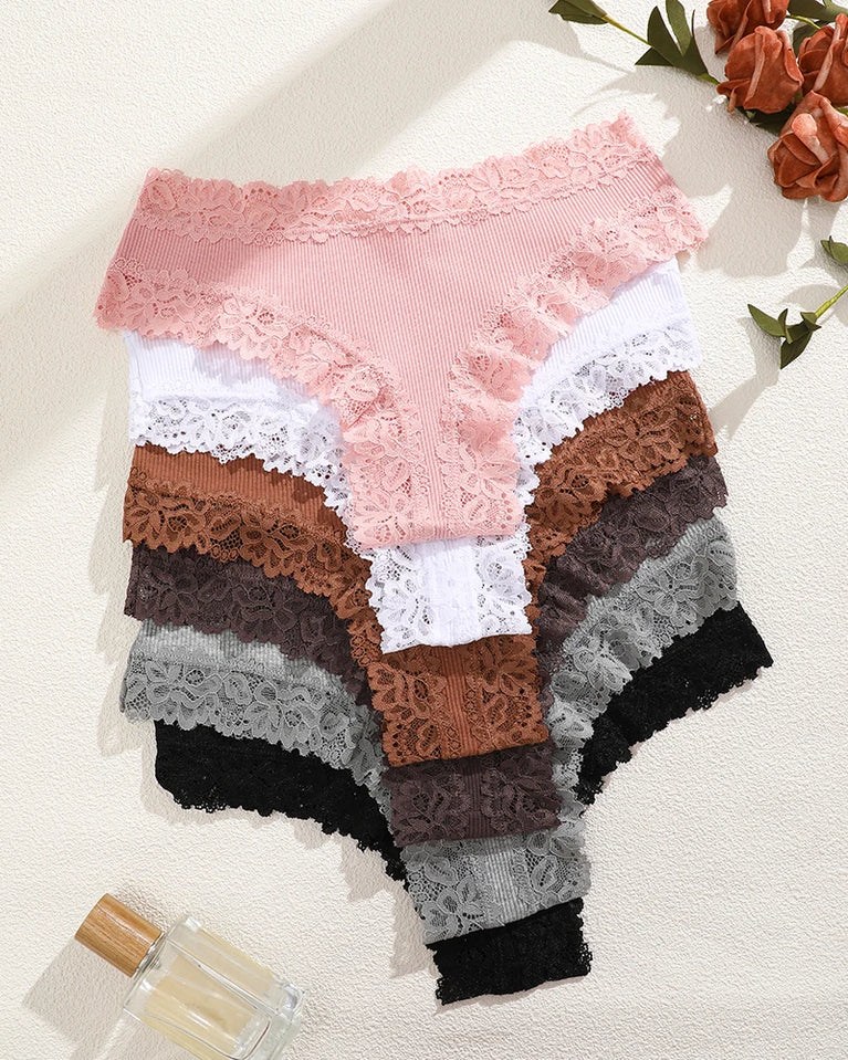 Lace Cotton Brazilian G-Strings (6-Pack) – Low-Rise Breathable Sexy Lingerie