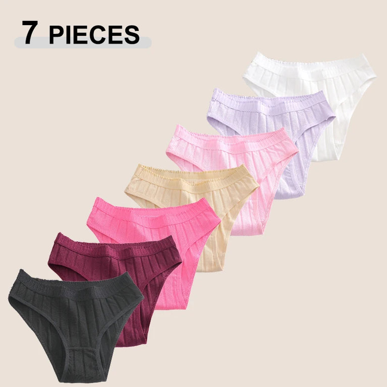 7pc Cotton Briefs | Seamless Mid-Rise Stripe Set