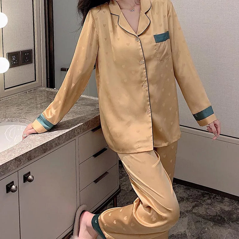 Women’s Ice Silk Animal Print Pajama Set | Autumn 2-Piece