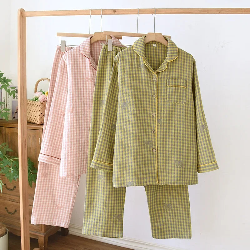 Women’s Cotton Plaid Pajamas | Pink & Green Checkered Set