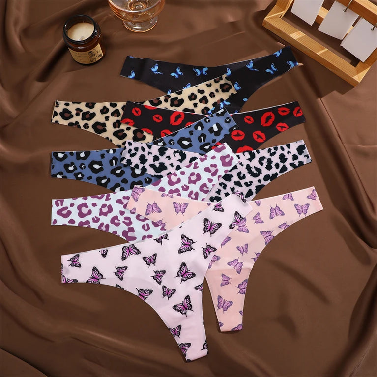 5pc Leopard Thongs | Seamless Ice Silk G-Strings