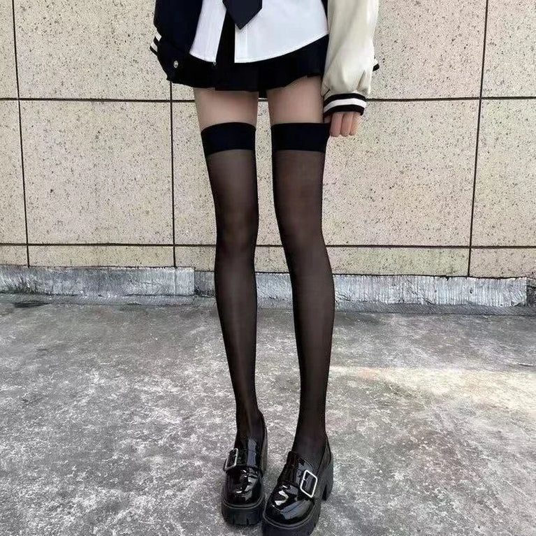 Women Over The Knee Lace Thigh High Socks Transparent Hosiery