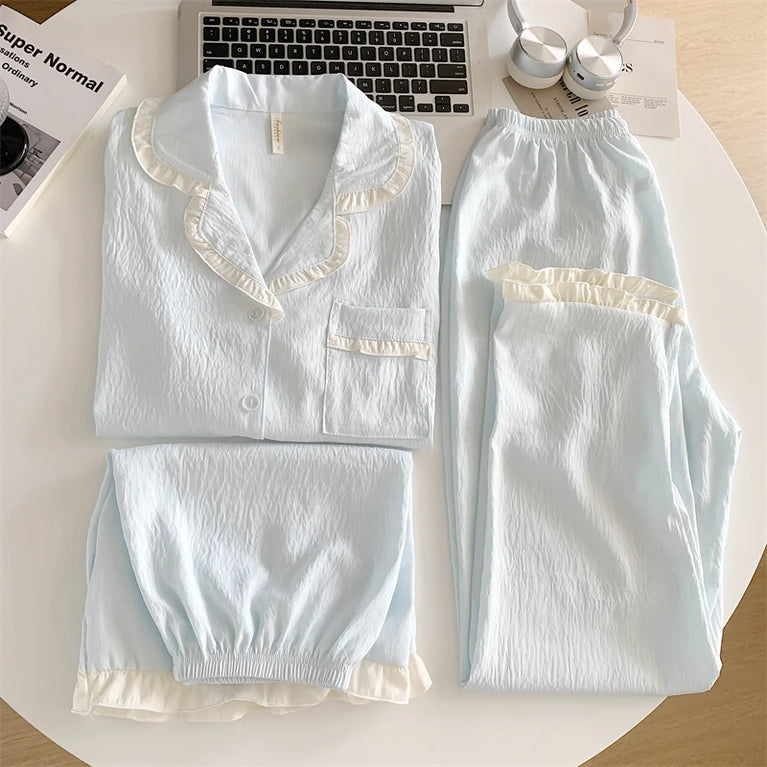Women’s 3pc Cloud Cotton Loungewear Set | Blue Summer PJs