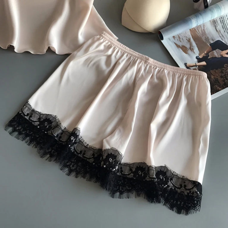 100% Pure Silk Pajama Set | V-Neck Suspender Cami & Shorts