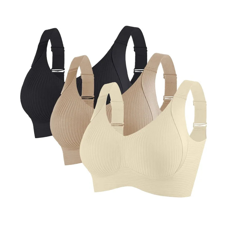 3PCS OllyMurs Push-Up Bra | Seamless V-Neck Wireless Fit