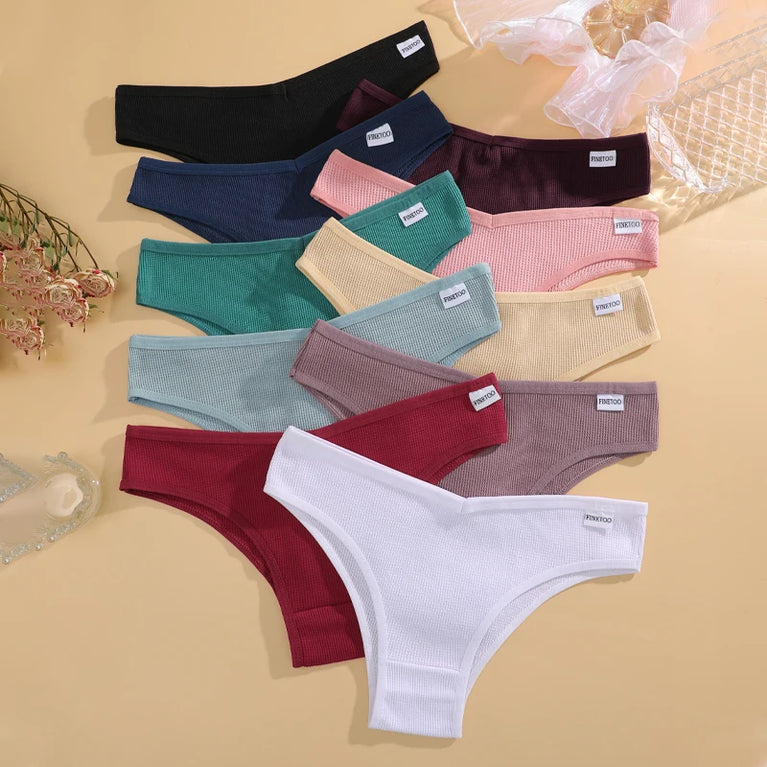7pc Waffle Cotton Briefs | Sexy V-Waist Brazilian Set