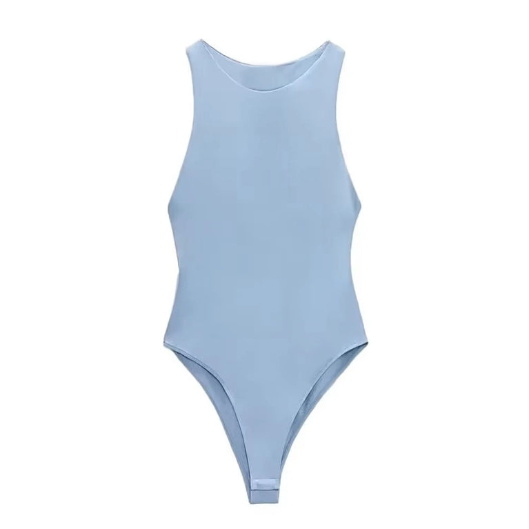 Halter Neck Skinny Bodysuit | Sexy Sleeveless Snap-Button Playsuit