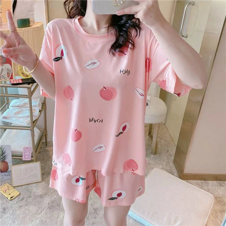 Women’s Plus-Size Print Pajama Set | Half-Sleeve & Shorts