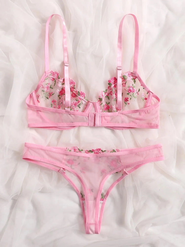 Floral Embroidery Wire-Free Bra & Brief Set – Unlined Sexy Lingerie